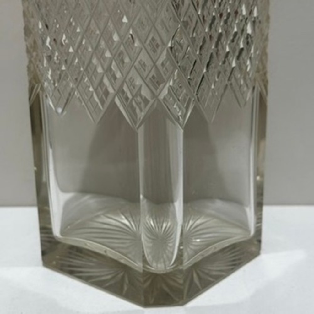 Vintage Cut Crystal Liquor Decanter Square Whiskey Bottle Faceted Stopper 8.5 - Picture 6 of 8